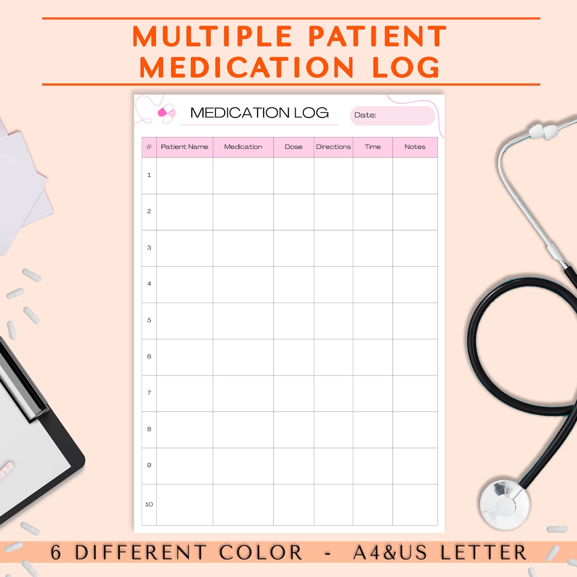 Multiple Patient Medication Log, Printable Medication Tracker, Nursing ...