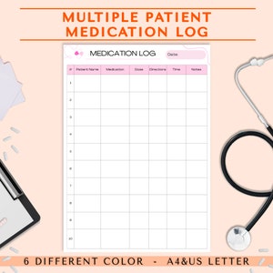 Multiple Patient Medication Log, Printable Medication Tracker, Nursing Medication Chart, Med Surg Flashcards, Nclex, Nursing School Bundle