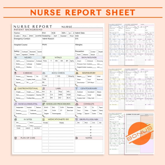 Nurse Report Sheet Notebook Med Surg Nursing Report Sheet