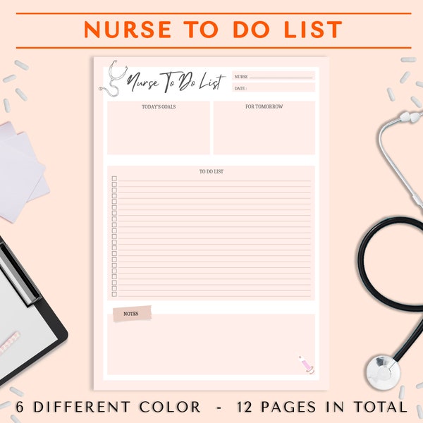 Nurse To Do List, Nurse Notes Template, Nurse Planner, Nursing Student, To Do List Paper, Printable Nurse Note, ICU Nurse, nurseinthemaking