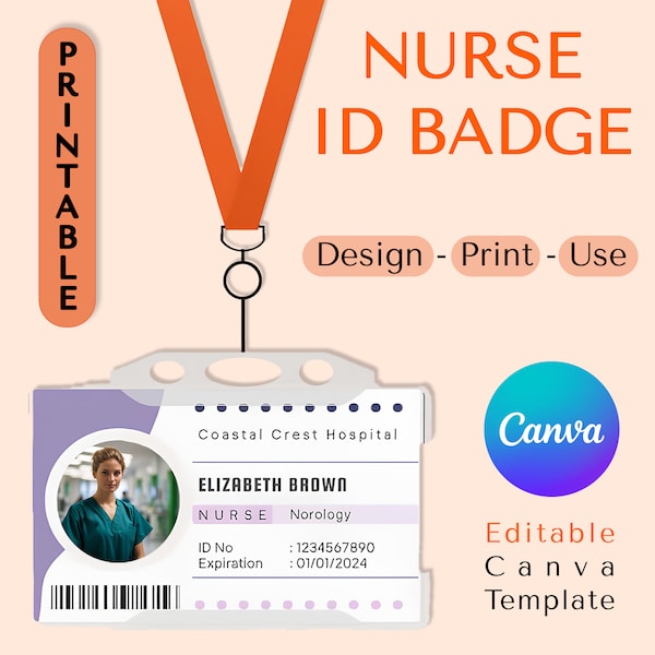 Editable Nurse ID Cart Template, Printable ID Badge, Customized Name Tag, Nurse Pretend Play, Badge Buddy, Custom ID, Staff Badge, tncc, Icu