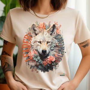 Boho Wolf Shirt, Floral Animal Graphic Tee, &quot;Leader & Cunning&quot;, Aesthetic Wolf Design for Teens and Nature Lovers, wolf lovers gift
