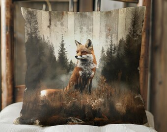 Fox in the forest decorative cushion cover, accent pillow for fall home decor, gift for fall decor lovers, autumn decor pillow cover