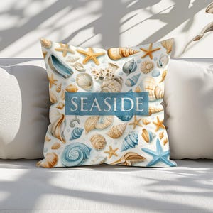 Sea shells and sea snails pillow cover, nautical sea coastal blue pillow, Beach Decor, seaside home decor accent pillow, gif for sea lovers