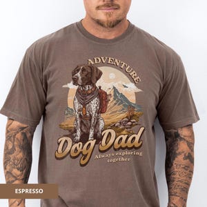 Adventure Dog Dad shirt, German Shorthaired Pointer Dog retro tee “Always exploring together”, Comfort Colors hiking dog owner gift