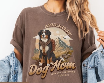Adventure Dog Mom shirt, Bernese Mountain Dog retro tee “Always exploring together”, Comfort Colors hiking dog owner gift