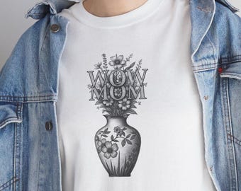 Koszulka z motywem kwiatowym dla mamy, minimalistyczne kwiaty w wazonie w stylu vintage, prezent na Dzień Matki