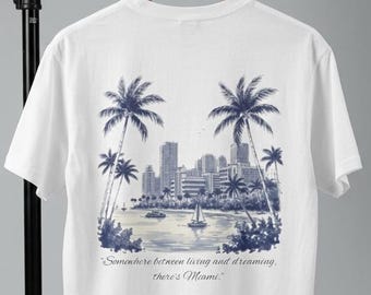 Koszulka z palmą Miami Skyline | Koszulka z pamiątką z podróży na Florydę