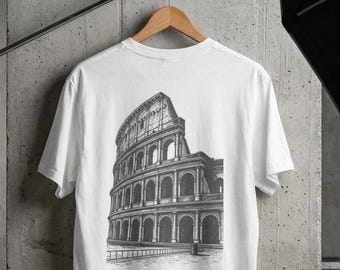 Koszulka Roma Colosseum, minimalistyczna koszulka z grafiką podróżniczą po Włoszech