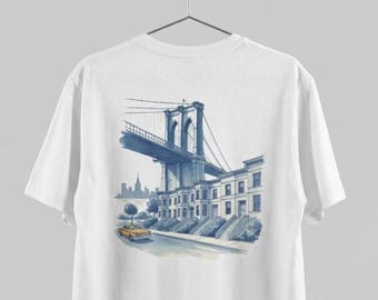 Koszulka z Mostem Brooklińskim | Koszulka z grafiką „Yellow Cab Skyline” z Nowego Jorku | Pamiątkowy prezent z Nowego Jorku