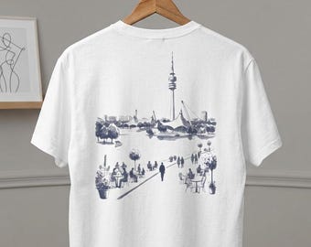 Koszulka z Monachium, Koszulka z Monachium, Koszulka z miasta w Niemczech, Minimalistyczna koszulka podróżna z miejskim krajobrazem,