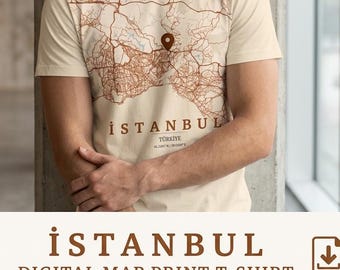 Istanbul Map T-Shirt Design, Vintage Terracotta City Graphic (Digital Download)