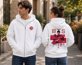Bluza z kapturem Arirang z nadrukiem BTS, bluza K-pop, prezent BTS, bluza z kapturem w stylu wojskowym, estetyczna bluza z kapturem K-pop, inspirowana gadżetami BTS, bluza z kapturem unisex, odzież uliczna
