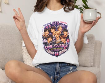 Koszulka BTS, koszulka z grafiką Love Yourself, koszulka dla fanów Borahae Kpop ARMY