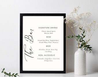 The Bar Sign | Modern Drink Menu Template | Minimalist Wedding Bar Menu | Simple Drink Menu | Printable Menu | Digital wedding bar sign