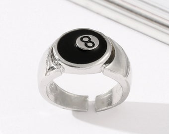 Lucky 8 Ball Pool Ball Ring, Silver 8 Ball Ring, Snooker Pool Ring, Adjustable Ring, Snooker Ball Ring, Pool Ball Ring, Silver 8 Ball Ring