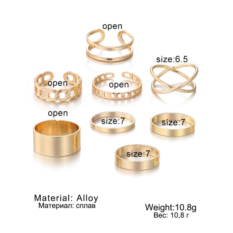 Conjunto de anillos redondos de plata de 8 piezas, conjunto de anillos punk circular, conjunto de anillos de oro, conjunto de anillos geométricos, anillos calados, conjunto de anillos múltiples, joyería de moda imagen 6