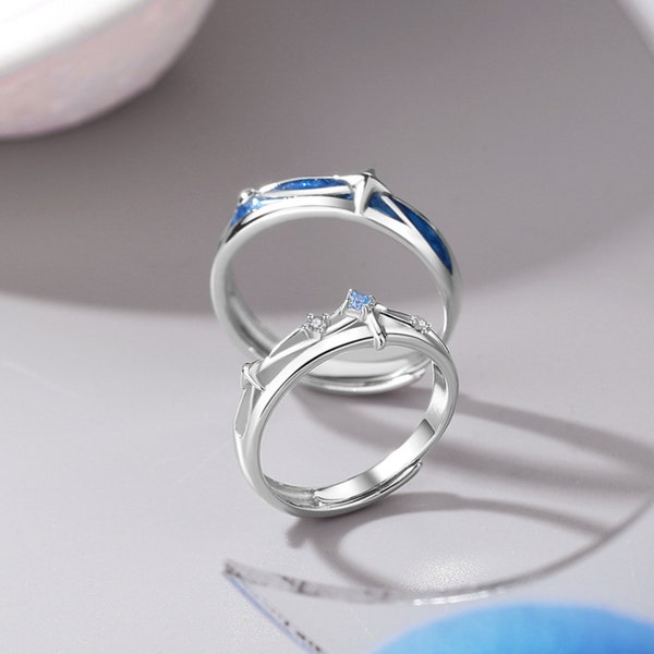 Meteor Star paar ringen, S925 zilveren verstelbare ring, belofte bijpassende ringen, paren ring set, verlovingsring, cadeau voor haar, sieraden cadeau