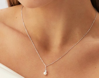 S925 Sterling zilveren minimalistische parelketting, sierlijke parelketting, bruidsmeisje cadeau, Valentijnsdag geschenk, bruidsketting, bruiloft ketting