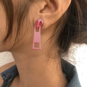 Orecchini con cerniera, Orecchini con cerniera punk, Orecchini eccentrici creativi, Orecchini divertenti unici pendenti, Orecchini strani e divertenti, Orecchini novità carini Rosa