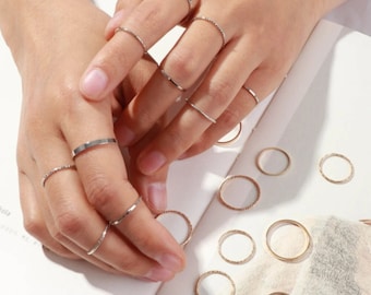10Pcs Midi Stackable Rings Set, Stacking Silver Dainty Rings Boho Rings Set, Simple Stacking Thin Rings, Knuckle Midi Ring Set, Mother's Day