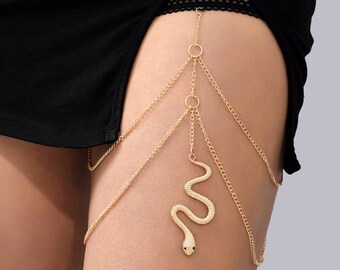 Gouden slang been ketting, gouden lichaamssieraden, sierlijke slang lichaamsketting, zomer lichaamsketting, bikini dij ketting, gouden Chian, cadeau voor haar, sieraden