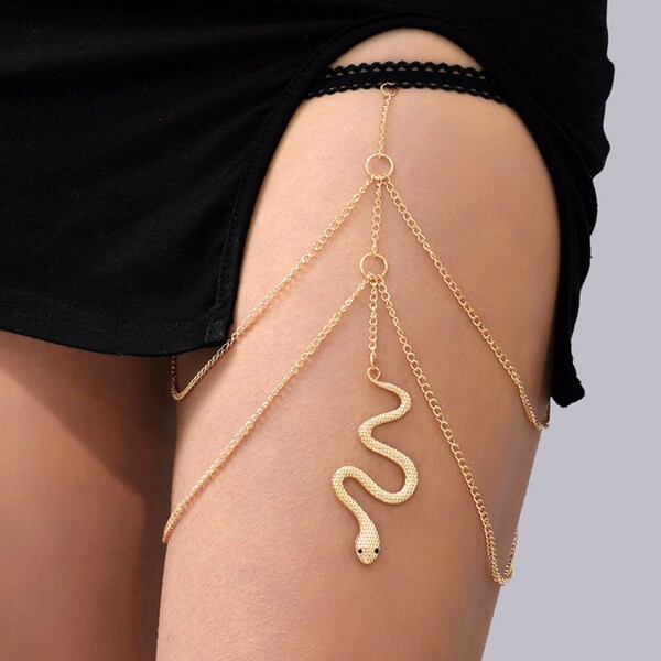 Gold Snake Leg Chain, Gold Body Jewelry, Dainty Snake Body Chain, Summer Body Chain,  Bikini Thigh Chain, Gold Chian, Gift for Her, Jewelry