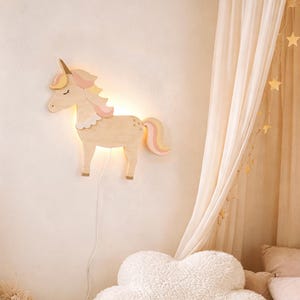 Einhorn Nachtlicht - Holz Kinderzimmer Wand Dekor Lampe - Märchen Mädchen Zimmer Dekor