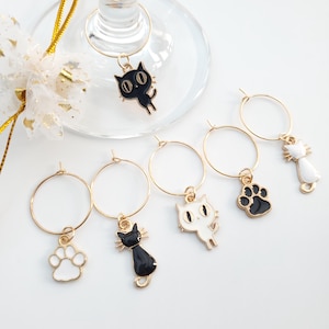 6 x cat wine glass charms, drinks makers, table decorations