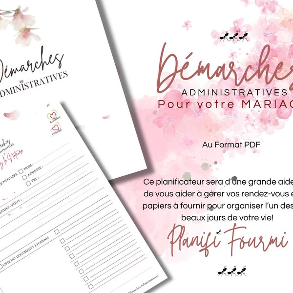 Organisateur to do list  spécifique des démarches administratives de votre mariage wedding planner en français à imprimer A4 et A5 PDF
