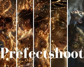 Ethereal Art Collection: 5 Golden Essence Figures, 300 DPI, Ready for Home & Professional Printing, digital art print, download bundle, Art