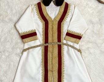 Robe traditionnelle marocaine pour fille, avec ceinture et serre-tête