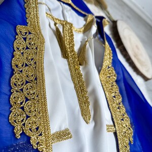 Traditionele Marokkaanse 2-delige set in wit en koningsblauw afbeelding 2