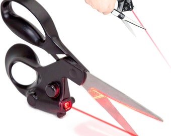 Scissors with laser guide - Allows you to draw a straight line on the surface to be cut - Stainless steel blades - Ergonomic handle -