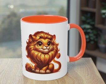 Signe du zodiaque Lion Tasse personnalisable | Tasse avec Chat Lion Royal | Tasse avec chat de dessin animé