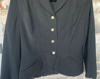 1950s Handmacher Wool Black Blazer with jeweled buttons