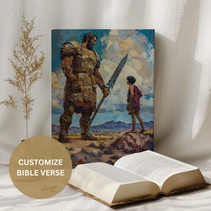 David and Goliath Wall Art Daily Bible Verses King David Custom Canvas Prints Old Testament Biblical Art David Goliath