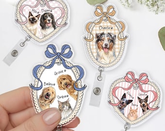 Benutzerdefinierte Pet Portrait Badge Reel, personalisierter Hund Katzen Ausweishalter, einziehbarer ID-Halter für Krankenschwester Vet Tech, Geschenk für Tierliebhaber