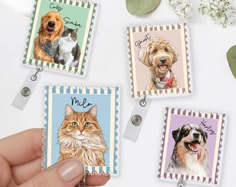 Benutzerdefinierte Haustier Ausweis Reel personalisierte Hund Katze Ausweishalter, süße Haustier Porträt ID Reel, Geschenk für Tierliebhaber, Vet Tech Geschenkidee