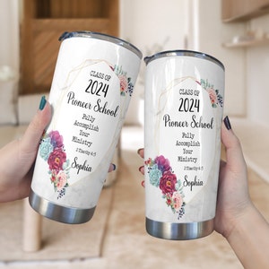 Personalized Pioneer School Tumbler: Floral Stainless Steel Gift