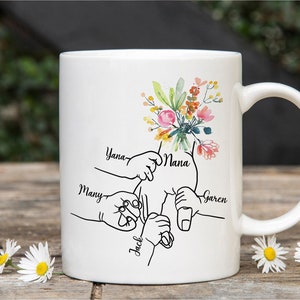 Personalized Nana Holding Kids Hands Mug, Custom Grandma Mug, Gifts For Grandma, Holding kid hands Mom Grandma Mug, Custom Kidnames Hand Mug image 8