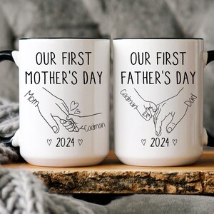 Personalized First Mother&#39;s Day Mug: Mom & Child Hands, Custom Name Mug