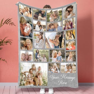Personalized Photo Blanket Collage - Custom Picture Blanket with Text, Family & Friends Gift, Christmas Gift for Grandpa, Anniversary Gift