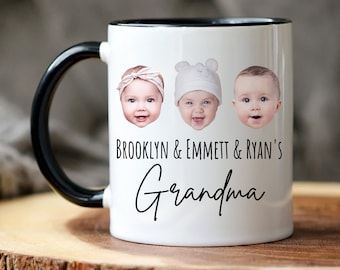 Three baby face mug, Gift for Grandparent Mug, Grandchild custom mug, Custom Baby Face Photo, Baby Photo Mug, Fathers Day Gift, Face Mug