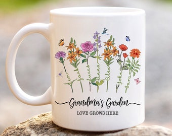 Personalized Grandma's Garden Mug, Grandma's Garden Birth Flower Mug, Mothers Day Gifts For Grandma Garden, Custom Grandmas Garden Mug