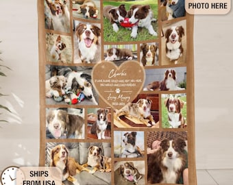 Custom Pet Memorial Photo Blanket, Personalized Dog Memorial Blanket, Dog Cat Remembrance Fleece Blanket, Pet Memorial Gift