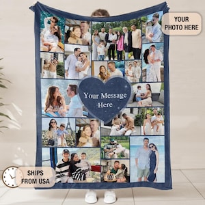 Personalized Family Photo Blanket, Custom Picture Collage Blanket with Name & Text, Blanket with Photos, Memory Gift