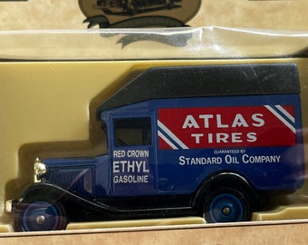 Vintage Blue Atlas Tires Chevron Standard Oil Co Collectible Tin - Made in England - Rare Automotive Memorabilia