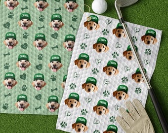 Custom Pet Face Golf Towel for Dog Dad, Best Dad By Par Golf Gift, Personalized Cat Dad Golf Towel, Father’s Day Golf Gift