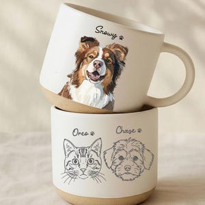 Personalized Pet Portrait Pottery Mug, Custom Engraved Cat Dog Photo Mug, Gift for Dog Mom Cat Dad Lovers, Dog Mom Gifts, Gift For Pet Owner